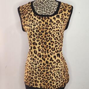ALFRED SUNG Leopard Print Tank Top in Tan and Black
